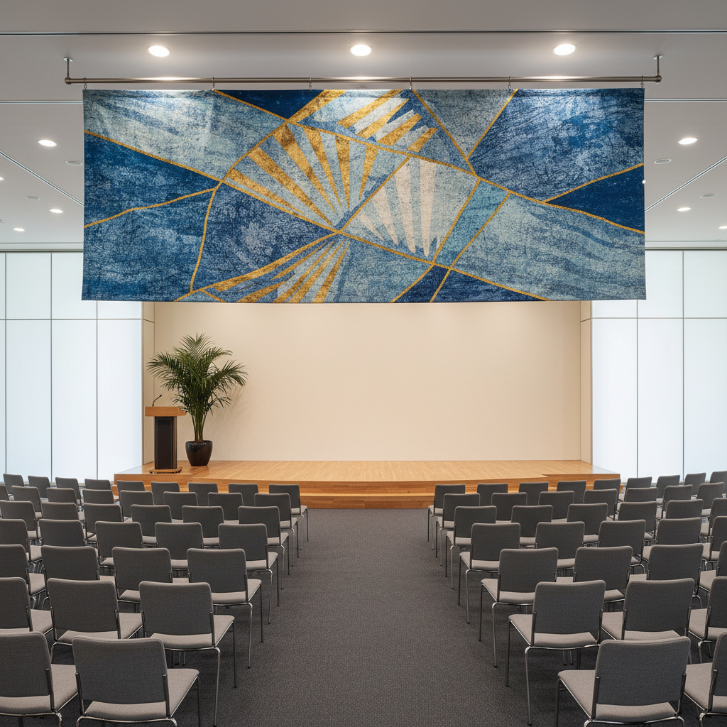 실내 세미나실 현수막 설치 모습