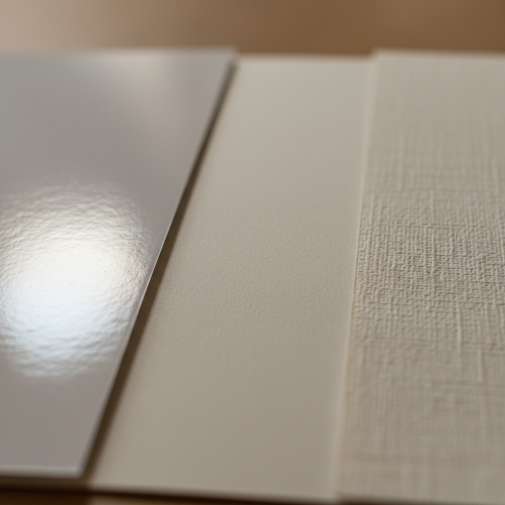 브로슈어 용지 마감 비교 — 유광, 무광, 특수 용지