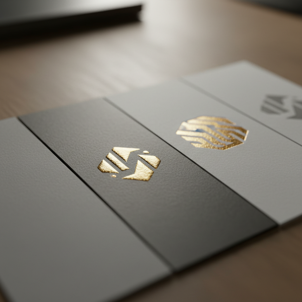 명함 후가공 비교 — 무광코팅, 부분UV, 금박, 엠보싱