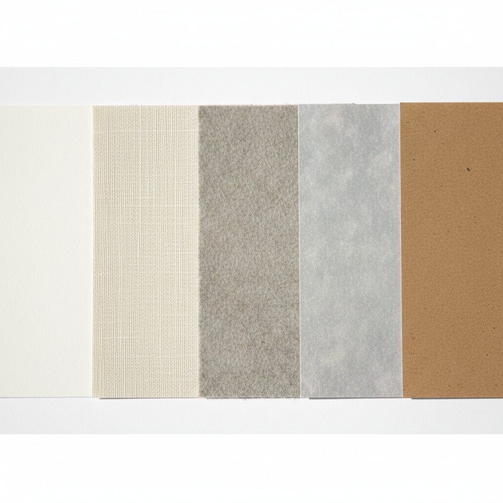 명함 용지 5종 질감 비교 — 누브지, 휘라레, 올드밀, 스타드림, 크라프트