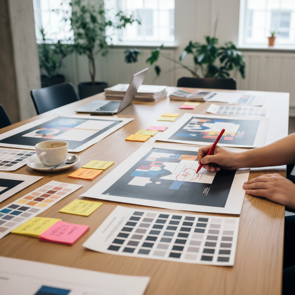 디자인 외주 진행 5단계 — 업체 탐색, 견적 비교, 계약, 제작, 검수 납품