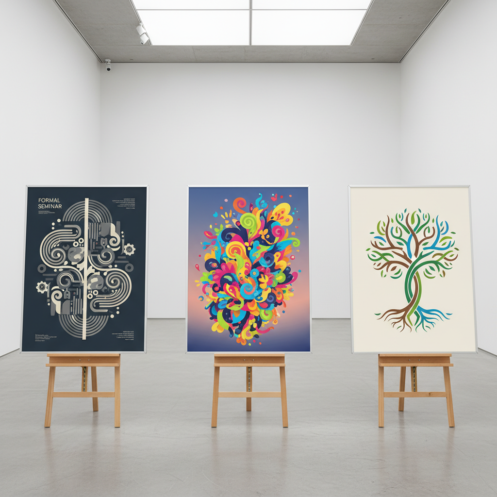 행사 포스터 유형 비교 — 세미나, 축제, 캠페인